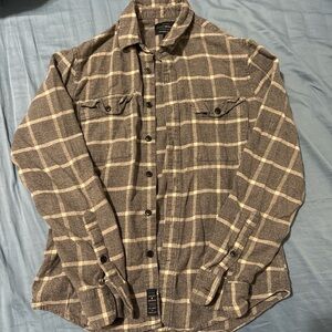 Grey and cream Plaid Button-Up flannel Shirt